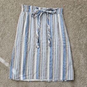 Beachy DownEast Blue and White Striped Tie Front A-Line knee-length Skirt